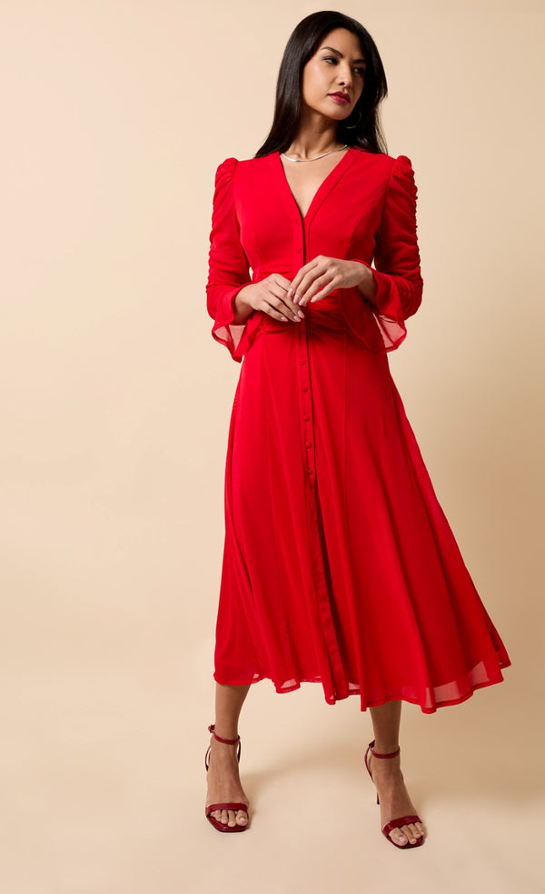 Little Mistress Saphira Red Mesh Shirt Midaxi Dress