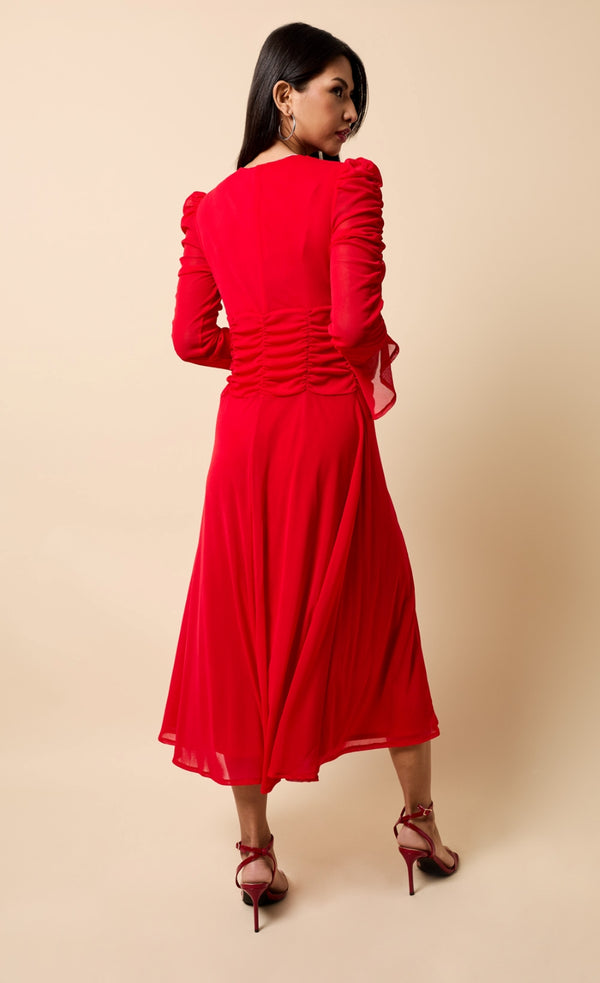 Little Mistress Saphira Red Mesh Shirt Midaxi Dress