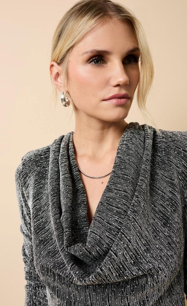 Little Mistress Sylvie Black And Silver Cowl Neck Midaxi Dress