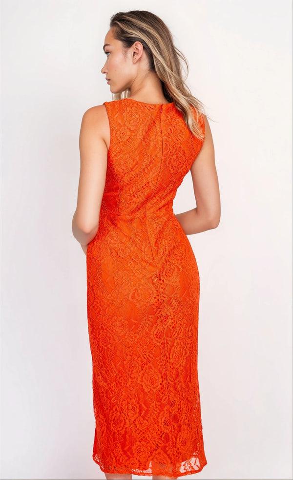 Little Mistress Tomato Lace Twist Detail Midaxi Dress