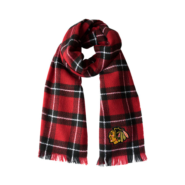 littlearth Chicago Blackhawks Plaid Blanket Scarf