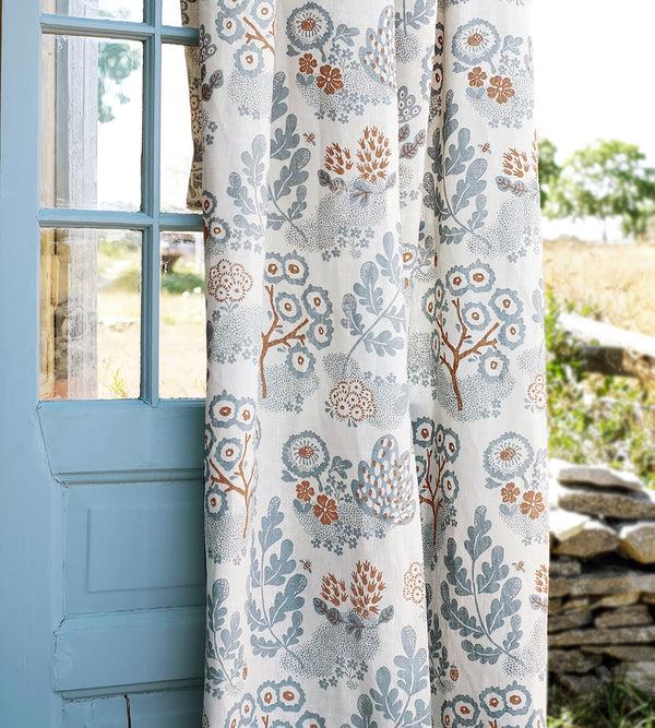 Littlephant May Ivory/Dusty Blue/Terra - Linen Fabric
