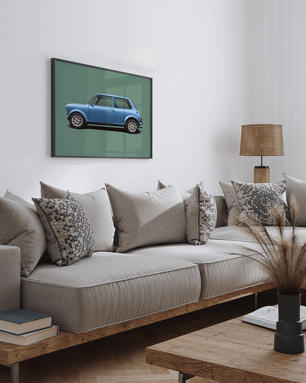 Liv Corday Blue Vintage Car With Green Background