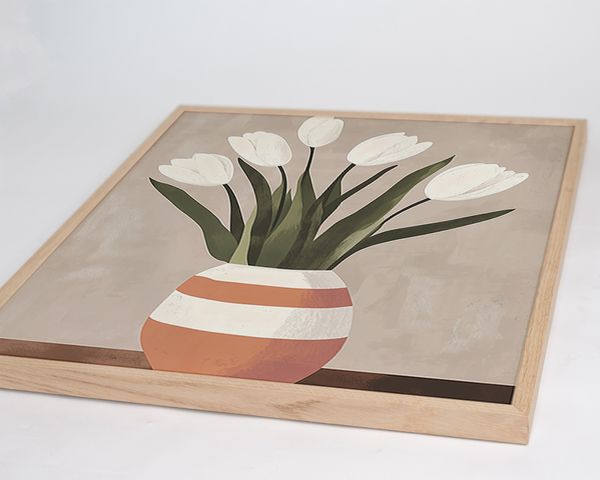 Liv Corday White Tulips Beige Vase