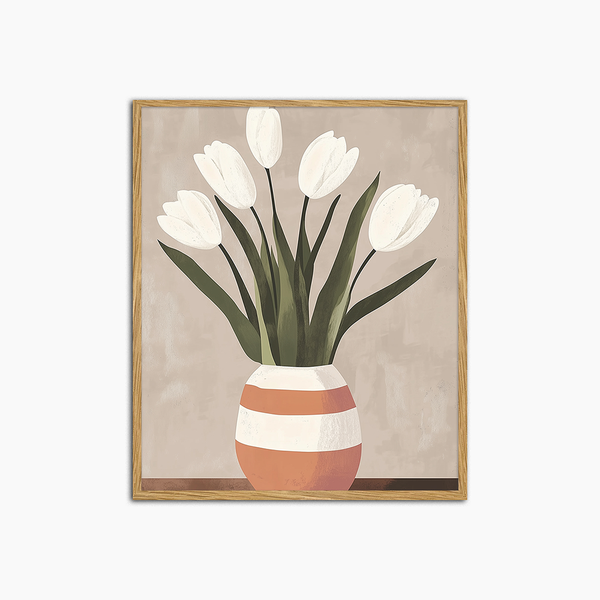 liv corday White Tulips Beige Vase