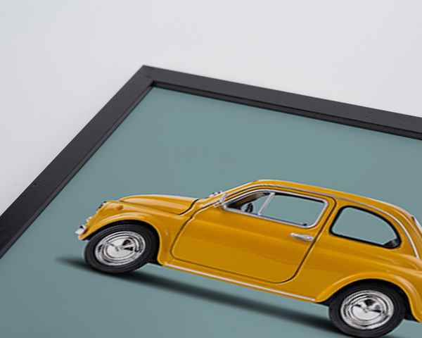 Liv Corday Yellow Vintage Car With Blue Background