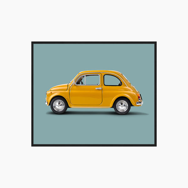 liv corday Yellow Vintage Car with Blue Background