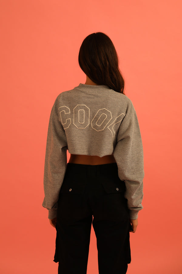 Livincool BIG WAVY LOGO CROP SWEATSHIRT HEATHER GREY