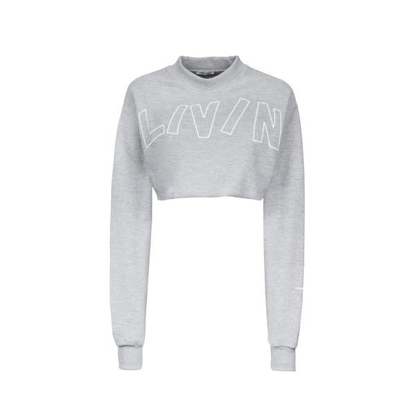 Livincool BIG WAVY LOGO CROP SWEATSHIRT HEATHER GREY