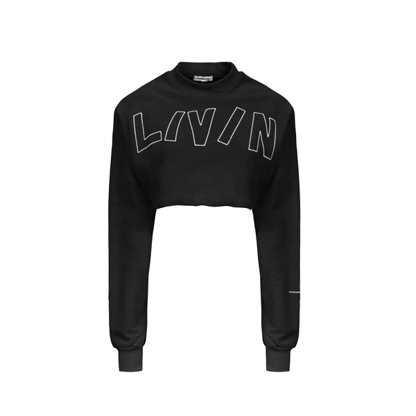 Livincool BIG WAVY LOGO CROP SWEATSHIRT BLACK