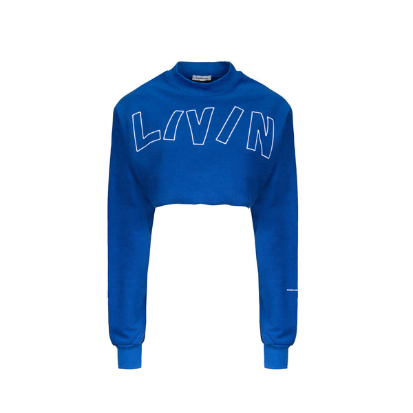 Livincool BIG WAVY LOGO CROP SWEATSHIRT BLUE