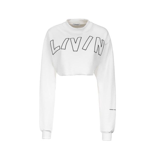 Livincool BIG WAVY LOGO CROP SWEATSHIRT WHITE