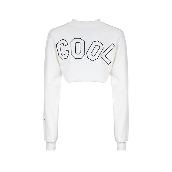 Livincool BIG WAVY LOGO CROP SWEATSHIRT WHITE