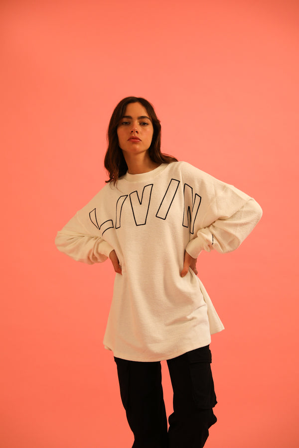 livincool BIG WAVY LOGO SWEATSHIRT WHITE