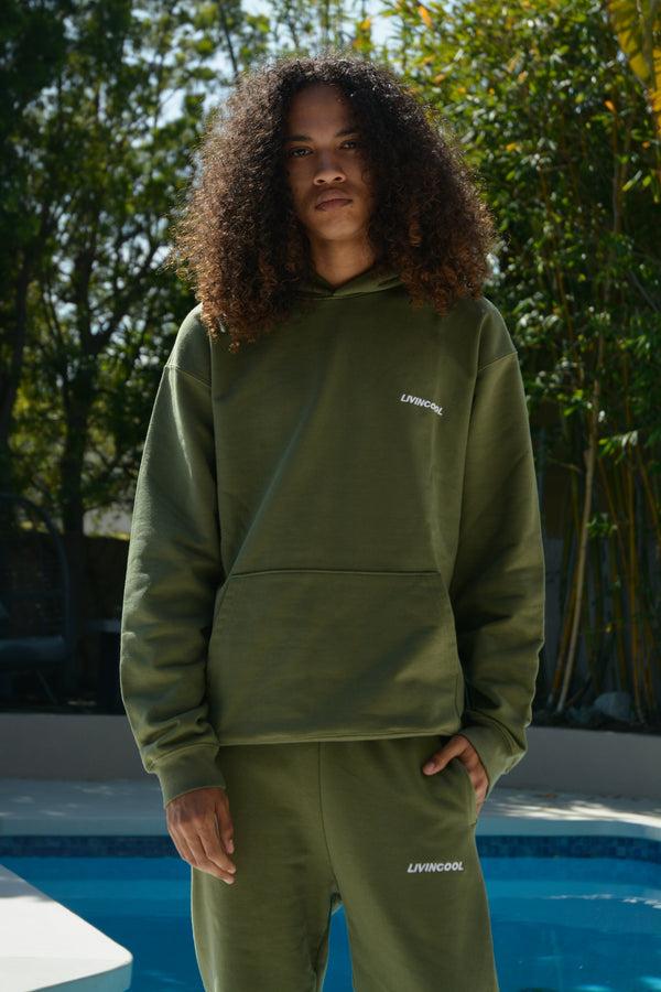 livincool EMBROIDERED SLICK HOODIE ARMY GREEN