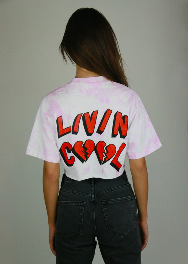 Livincool HEARTBREAKER CROP TOP PINK TIE DYE