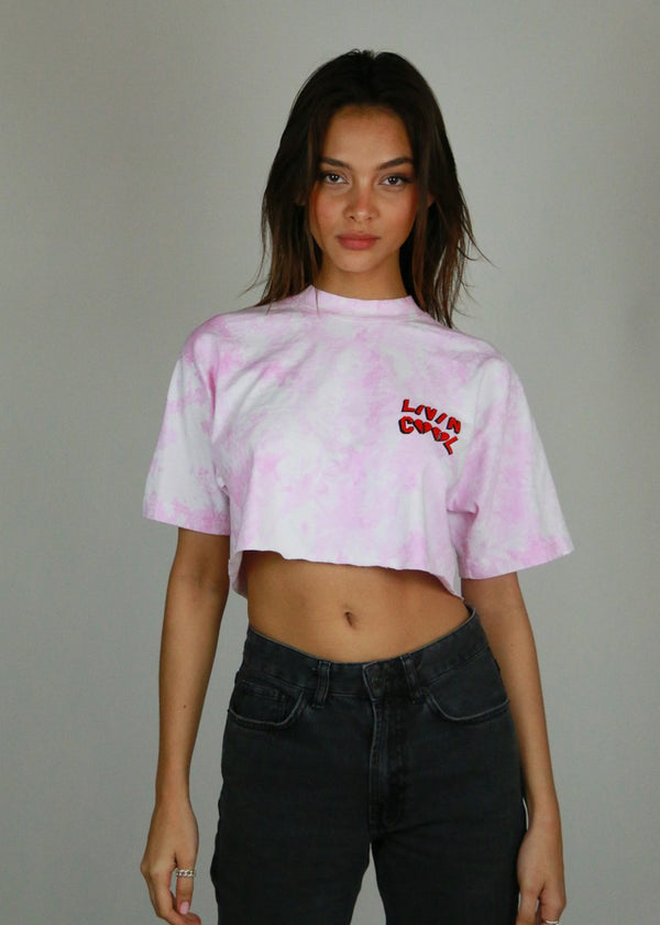 Livincool HEARTBREAKER CROP TOP PINK TIE DYE