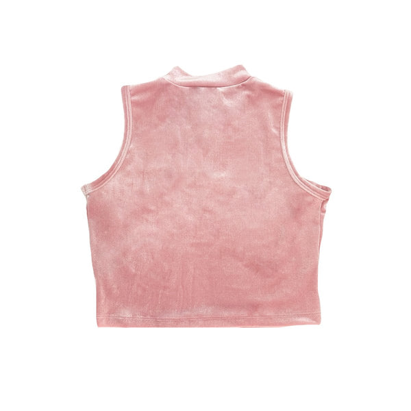 Livincool MOCK NECK VELVET CROP TOP PINK