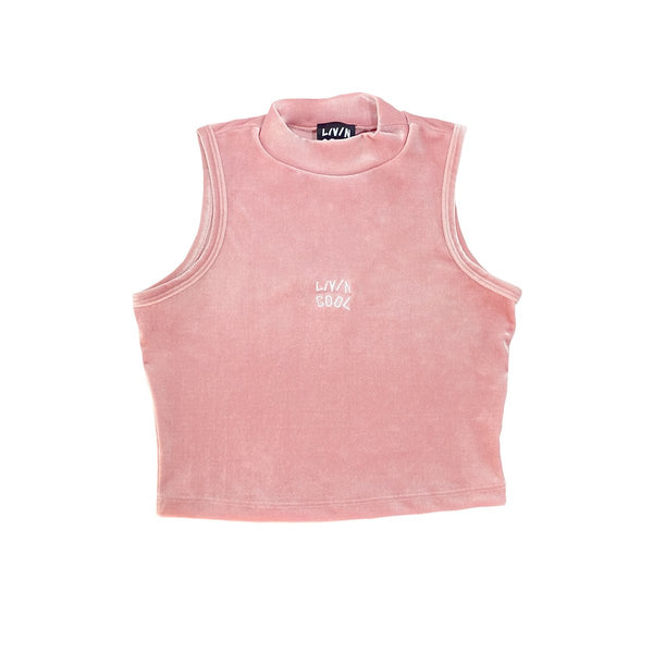 livincool MOCK NECK VELVET CROP TOP PINK