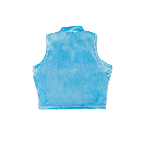Livincool MOCK NECK VELVET CROP TOP SKY BLUE