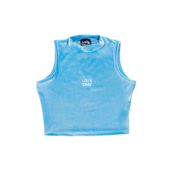 livincool MOCK NECK VELVET CROP TOP SKY BLUE