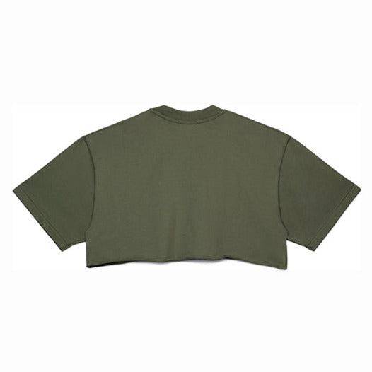 Livincool SLICK EMBROIDERED CROP TEE ARMY GREEN