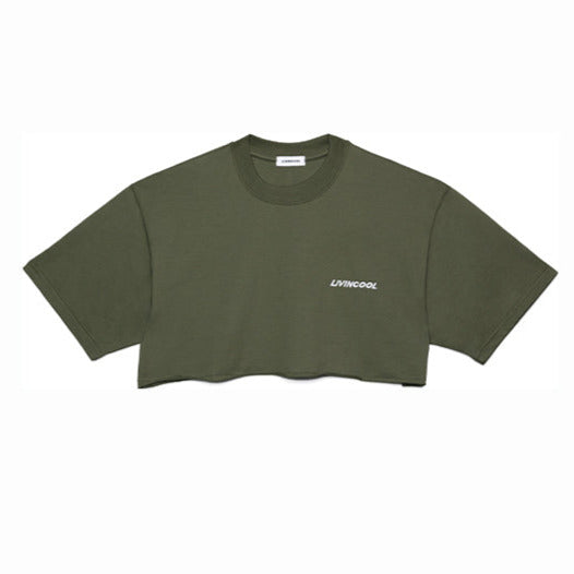 livincool SLICK EMBROIDERED CROP TEE ARMY GREEN