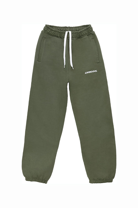 livincool SLICK EMBROIDERED SWEETPANTS ARMY GREEN