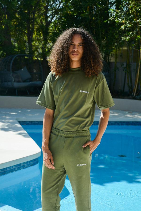 Livincool SLICK EMBROIDERED TEE ARMY GREEN