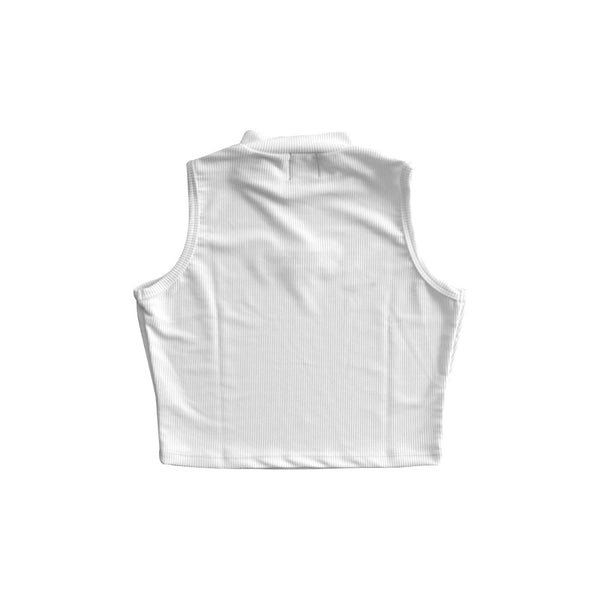 Livincool SLICK PATCH MOCK NECK CROP TOP WHITE