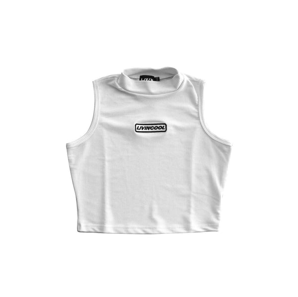 livincool SLICK PATCH MOCK NECK CROP TOP WHITE