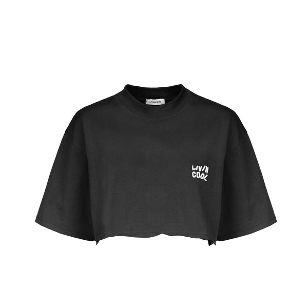 livincool TEE CROP WAVY LOGO EMBROIDERED DARK GREY