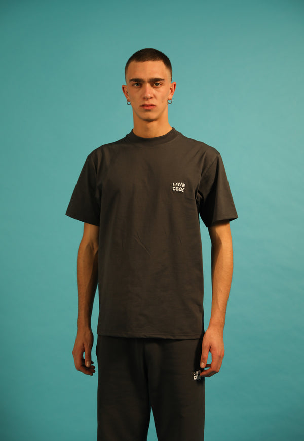 Livincool TSHIRT WAVY LOGO EMBROIDERED DARK GREY