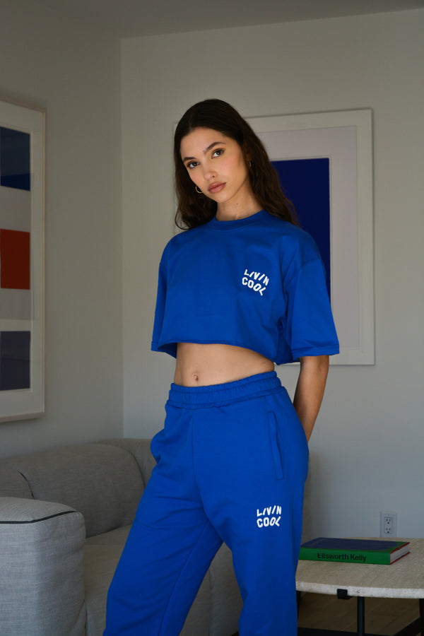 Livincool WAVY CROP TEE ROYAL BLUE