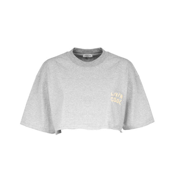 livincool WAVY LOGO CROP TEE HEATHER GREY