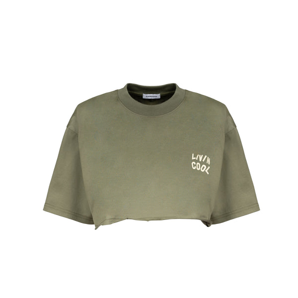 Livincool WAVY LOGO CROP TEE MILITARY GREEN
