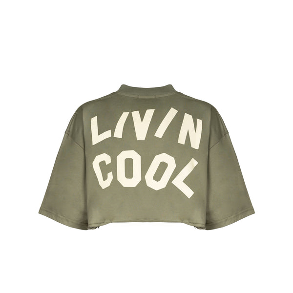 Livincool WAVY LOGO CROP TEE MILITARY GREEN