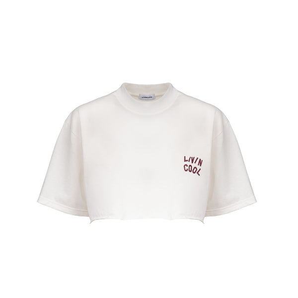 livincool WAVY LOGO CROP TOP WHITE