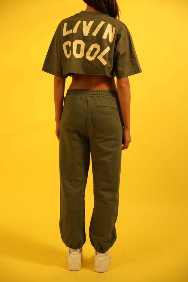 Livincool WAVY LOGO PANTS MILITARY GREEN