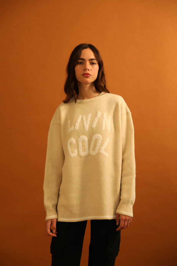 Livincool WAVY LOGO R-NECK IVORY