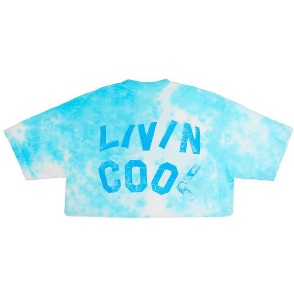 Livincool WAVY SHORT SLEEVE CROP TEE SKY TIE DYE