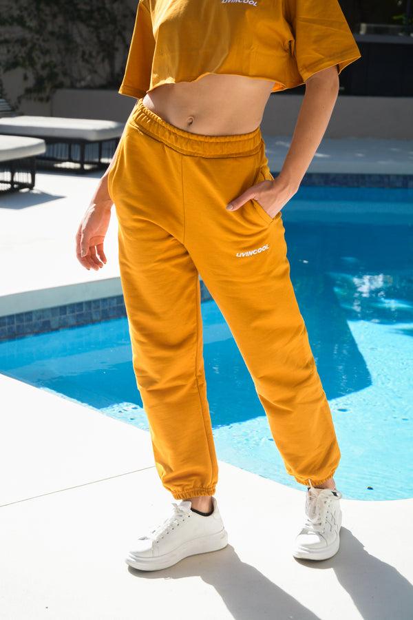 Livincool SLICK EMBROIDERED SWEETPANTS GINGER BREAD