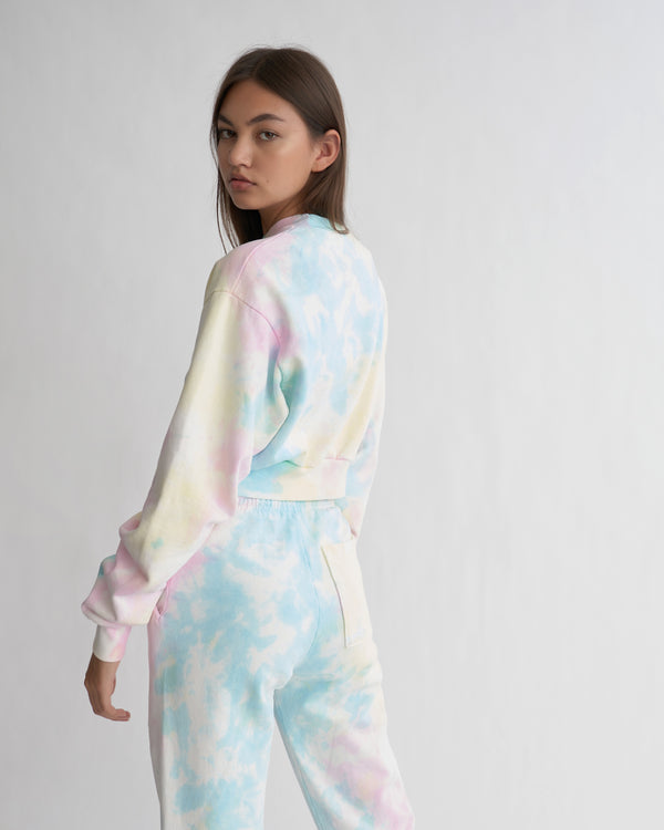 Livincool WAVY EMBROIDERED CROP SWEATSHIRT PASTEL TIE DYE