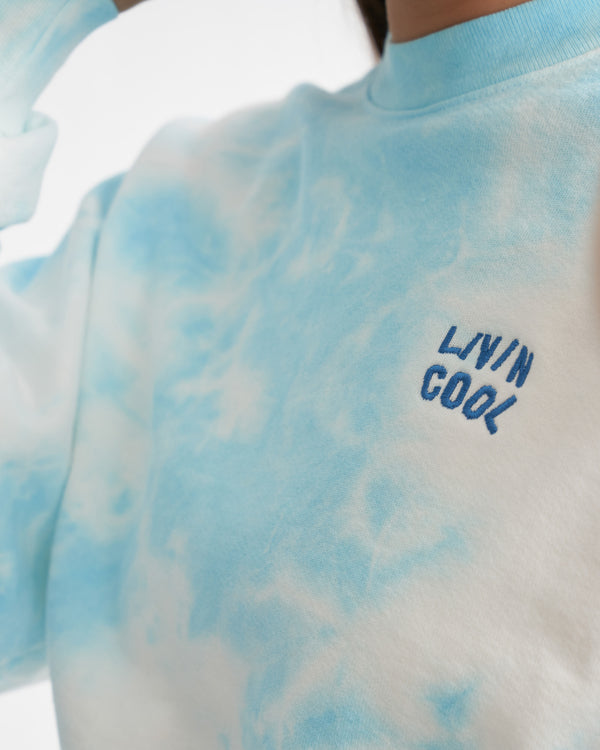Livincool WAVY EMBROIDERED CROP SWEATSHIRT SKY TIE DYE