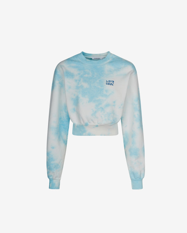 livincool WAVY EMBROIDERED CROP SWEATSHIRT SKY TIE DYE