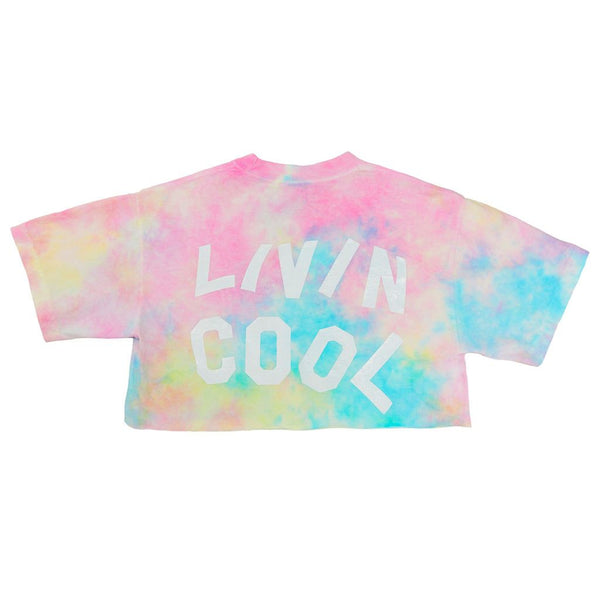 Livincool WAVY SHORT SLEEVE CROP TEE PASTEL TIE DYE