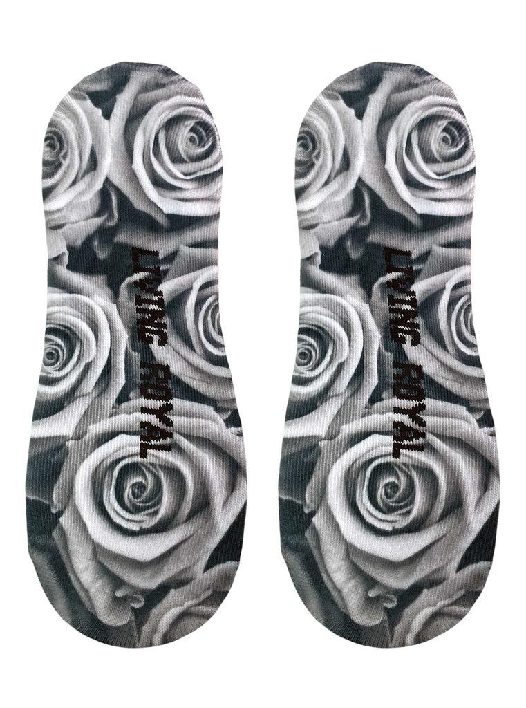 Living Royal Black And White Roses Liner Socks