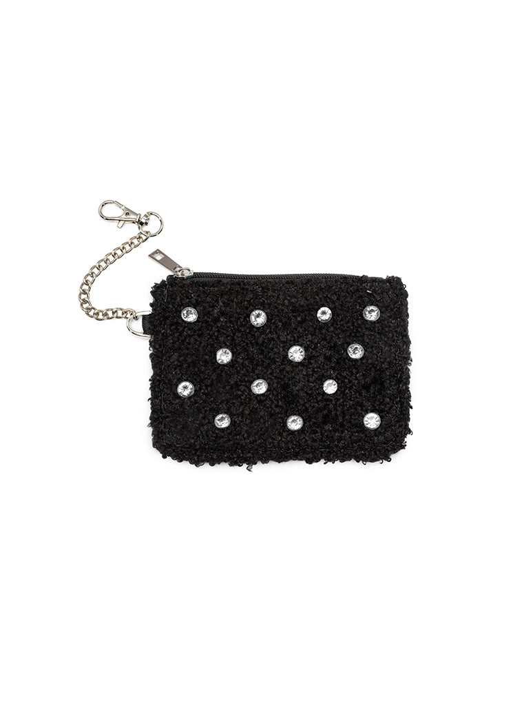 living royal Black Crystal Key Chain Pouch
