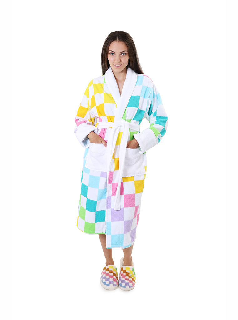 living royal Checker Cotton Robe
