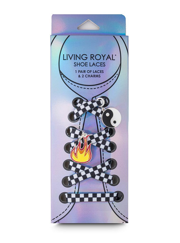 living royal Checker Shoelaces + Charm Set